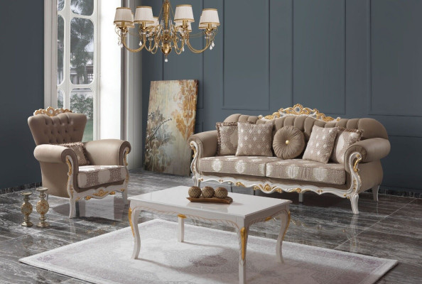 Sofa set upholstered sofa sofa couch brown fabric sofa Chesterfield set 3+1