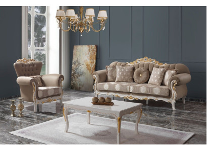 Sofa set upholstered sofa sofa couch brown fabric sofa Chesterfield set 3+1