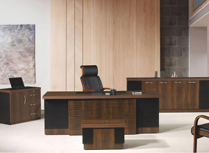Office desk Office furniture Complete Office Desk Set 4-piece Wood Brown Office
