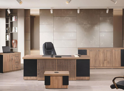 Study room furniture Office Desk Office desk Set 4pcs Wood Brown