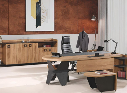 Suite Office Desk Office desk Set 4pcs Wood Brown Chest of drawers Big