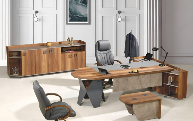 Complete e Office Desk Office desk Set 4pcs Wood Brown Chest of drawers Big