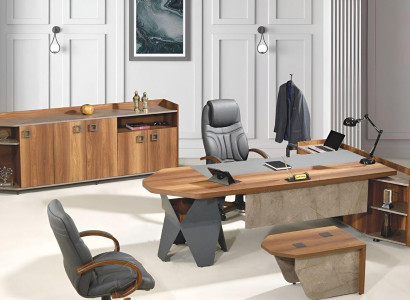 Complete e Office Desk Office desk Set 4pcs Wood Brown Chest of drawers Big