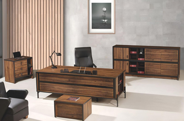 Office furniture Complete Office Desk Office Office desk Set 4-piece Wood Brown