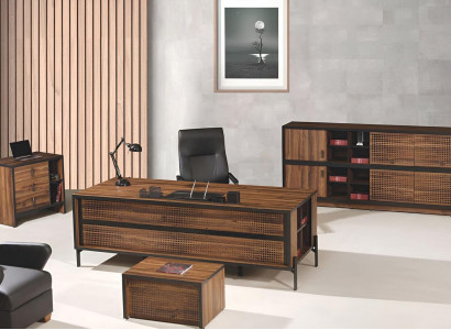 Office furniture Complete Office Desk Office Office desk Set 4-piece Wood Brown