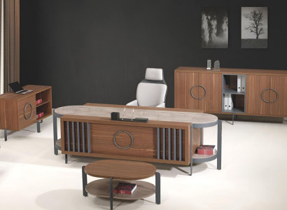 Office desk Group Office Desk Set 4pcs Wood Brown Chest of drawers Big