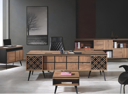 Office desk Study room furniture Complete Office Desk 4pcs Wood Brown