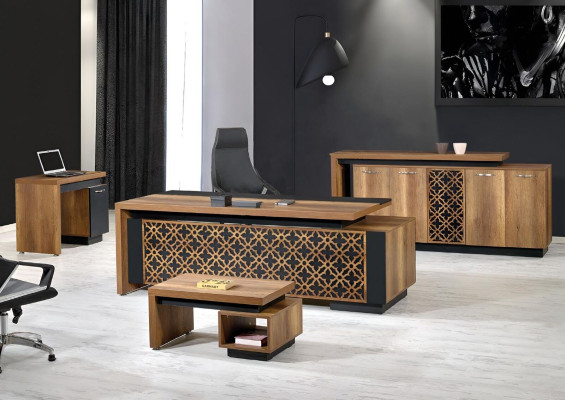 Complete Office Office furniture Desk Office Office desk Set 4-piece Wood Brown
