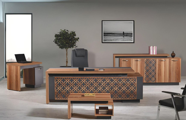 Office desk Office furniture Complete Office Desk Set 4-piece Wood Brown Office