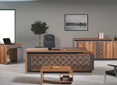 Office desk Office furniture Complete Office Desk Set 4-piece Wood Brown Office