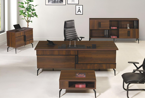 Office furniture Complete Office Desk Office Office desk Set 4-piece Wood Brown