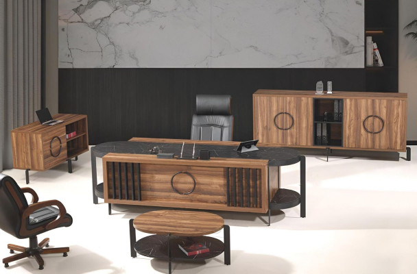 Luxury Complete e Office Desk Office desk Set 4-piece Wood Brown Table