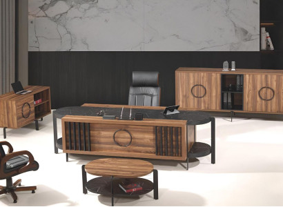Luxury Complete e Office Desk Office desk Set 4-piece Wood Brown Table