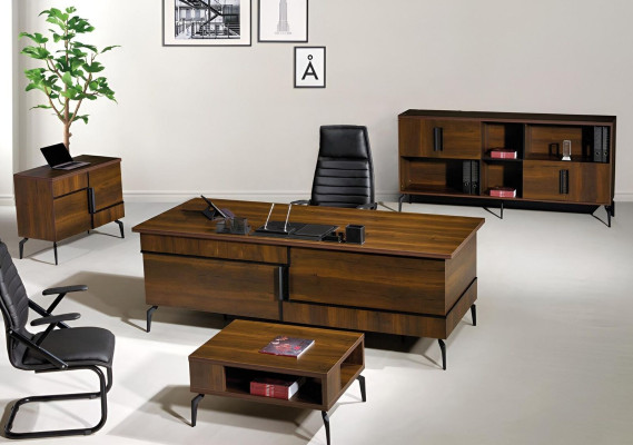 Office furniture Complete Office Desk Office Office desk Set 4-piece Wood Brown