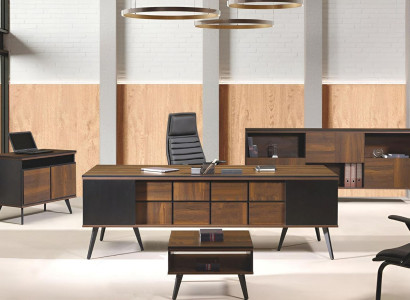 Desk Classic Complete e Study room furniture 4pcs Wood Brown