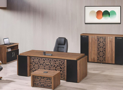 Study room furniture Office Desk Office desk Set 4pcs Wood Brown