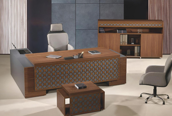Complete e Office furniture Corner Office table Office Office desk Set 3-piece Wood Brown