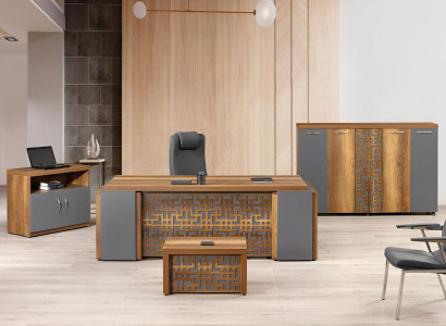 Office desk Office furniture Complete Office Desk Set 4-piece Wood Brown Office