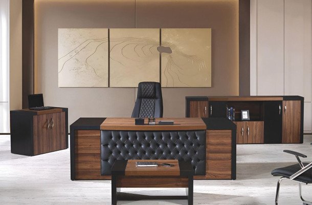 Office desk Office furniture Complete Office Desk Set 4-piece Wood Brown Office
