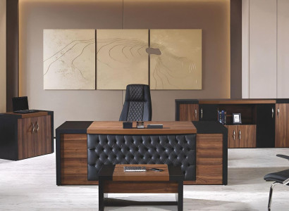 Office desk Office furniture Complete Office Desk Set 4-piece Wood Brown Office