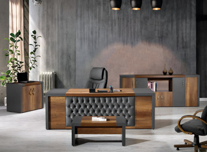 Complete Office Office furniture Desk Office Office desk Set 4-piece Wood Brown