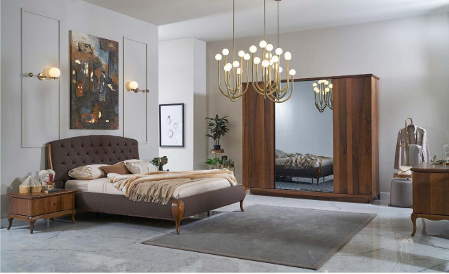 Double bed Complete e Bedroom Bed Set 4-piece bed frame brown 180