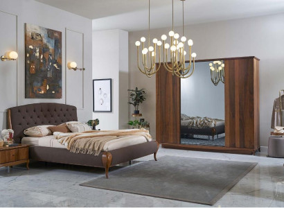 Double bed Complete e Bedroom Bed Set 4-piece bed frame brown 180
