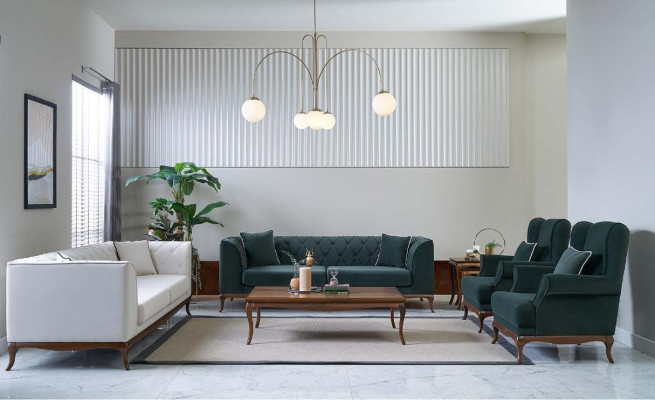 Sofa set three-seater armchair two-seater fabric sofa green upholstered sofas