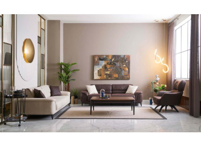 Upholstered Sofas Couch Set Sofa Armchair Fabric Sofa Set 3 Pieces Brown Fabric