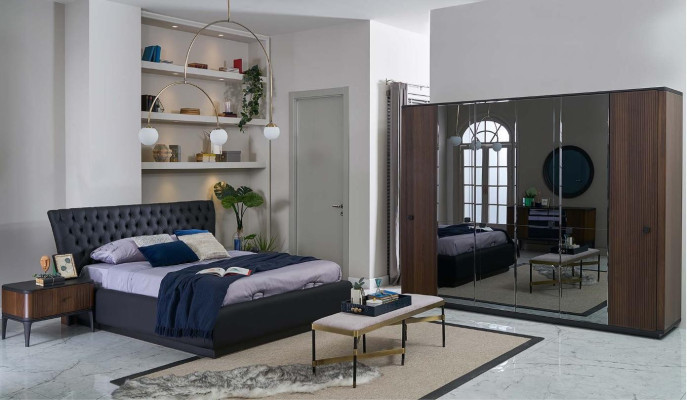 Bed Suite Double bed Bedroom Set 4-piece bed frame Black new