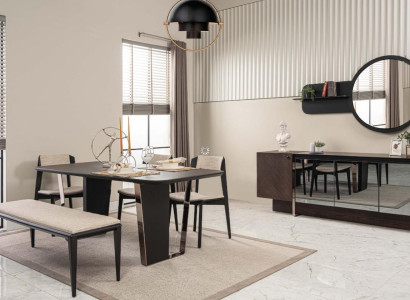 Dining room Dining set Dining room furniture Dining corner set 8-piece wood brown table