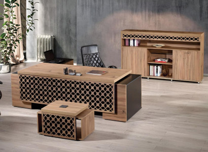 Luxury corner office table Complete e Office desk set 3 pieces Wood Brown Office furniture