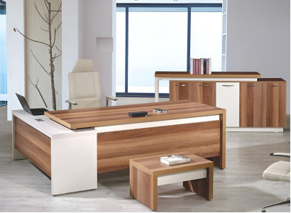 Corner Office table Complete e Office Office desk Set 3-piece Wood Office furniture Brown