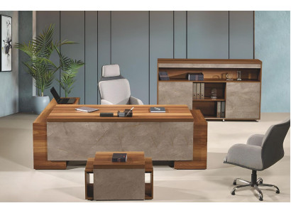 Complete Office Office furniture Corner Office table Office Office desk Set 3-piece Wood Brown
