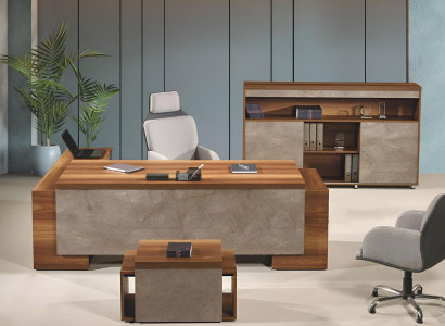 Office furniture Corner Office table Complete e Office Office desk Set 3-piece Wood Brown
