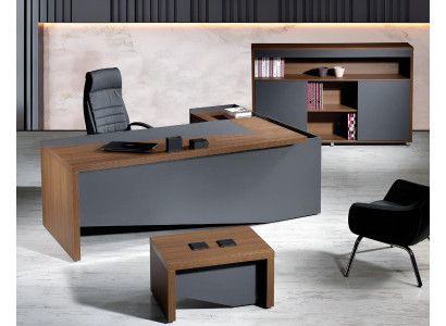 Corner Office table Complete e Office Office desk Set 3-piece Wood Office furniture Gray