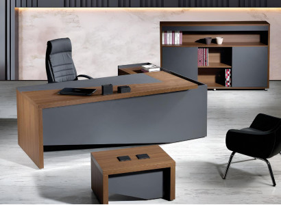 Corner Office table Complete e Office Office desk Set 3-piece Wood Office furniture Gray
