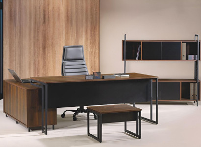 Office furniture Complete Office Corner Office table Office Office desk 3-piece Wood Brown