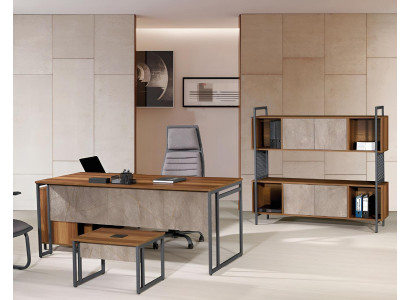 Corner Office table Complete e Office Office desk Set 3-piece Wood Office furniture Brown