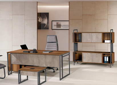 Corner Office table Complete e Office Office desk Set 3-piece Wood Office furniture Brown