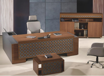 Corner Office table Complete e Office Office desk Set 3-piece Wood Brown Office furniture