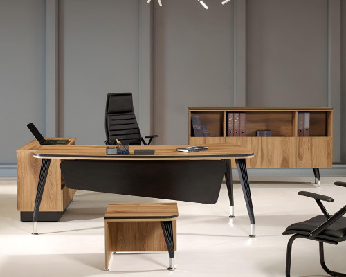 Corner Office table Study room furniture Complete Office Office 3-piece Wood Brown Set