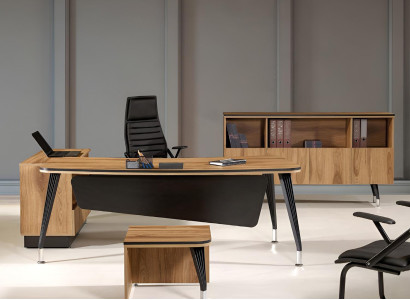 Corner Office table Study room furniture Complete Office Office 3-piece Wood Brown Set