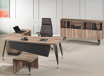 Suite Office Corner Office Table Office Desk Set 3 Pieces Wood Office Furniture Brown