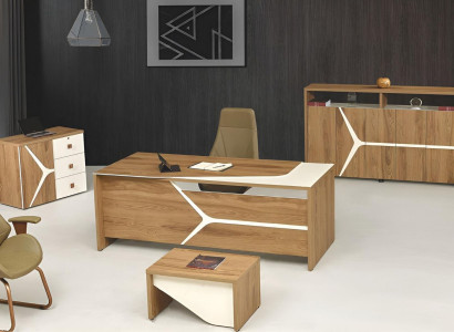 Modern Complete Office Desk Office Desk Set 4-piece Wood Brown
