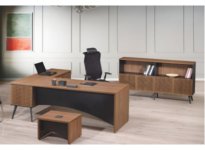 Study room furniture Corner Office table Complete e 3-piece Wood Brown Office furniture