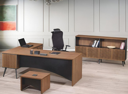 Study room furniture Corner Office table Complete e 3-piece Wood Brown Office furniture