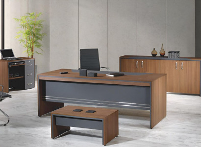 Suite Office furniture Complete Office Desk Set 4pcs Wood Brown Office