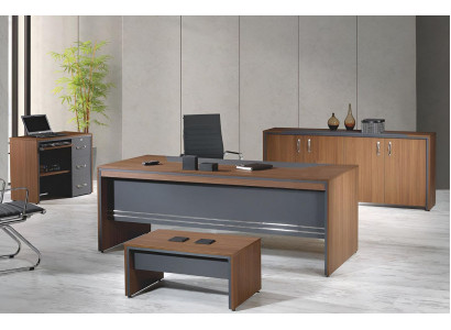 Study room furniture Complete Office Desk Set 4pcs Wood Brown Table
