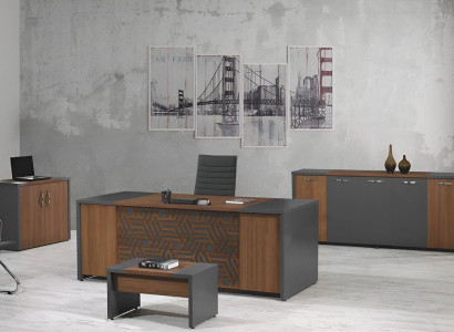 Office desk Office furniture Complete Office Desk Set 4-piece Wood Brown Office